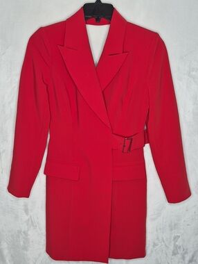 White House Black Market Belted Open-Back Suit Dress Red Size 2